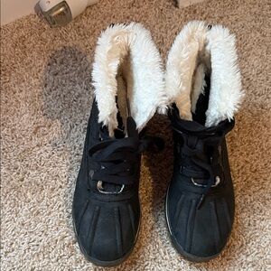 Lands' End Black Winter Boots with White Lining